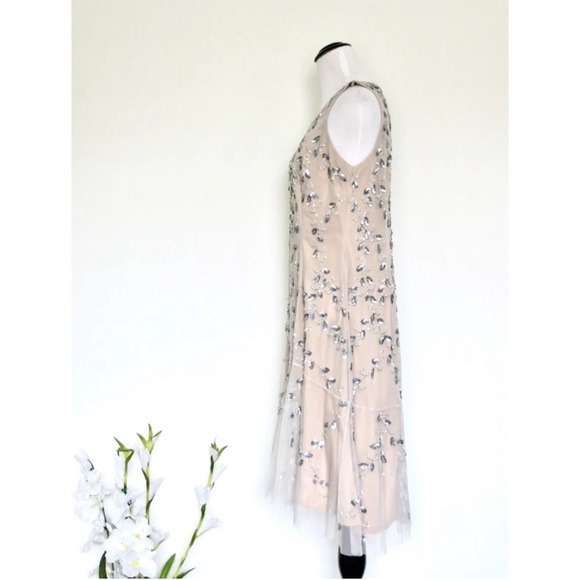 NEW! ADRIANNA PAPELL Sleeveless Knee Length Dress Sequins Beads Nude Pink SZ 12 - Picture 10 of 13